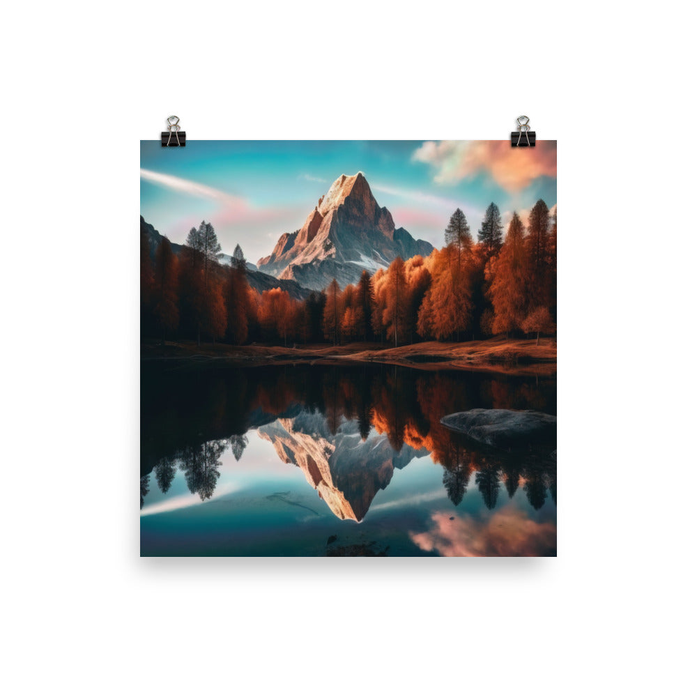 Bergsee, Berg und Bäume - Foto - Poster berge xxx 25.4 x 25.4 cm