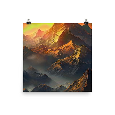 Wunderschöne Himalaya Gebirge im Nebel und Sonnenuntergang - Malerei - Poster berge xxx 25.4 x 25.4 cm