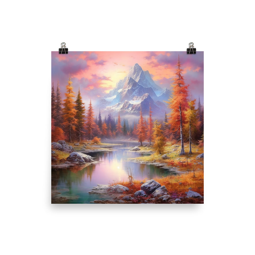 Landschaftsmalerei - Berge, Bäume, Bergsee und Herbstfarben - Poster berge xxx 25.4 x 25.4 cm