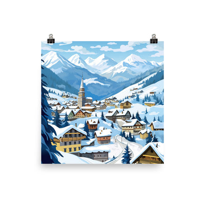 Kitzbühl - Berge und Schnee - Landschaftsmalerei - Poster ski xxx 25.4 x 25.4 cm