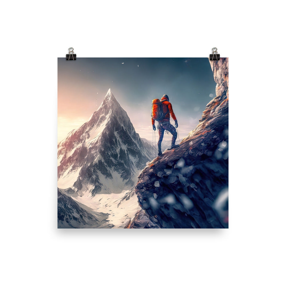Bergsteiger auf Berg - Epische Malerei - Poster klettern xxx 25.4 x 25.4 cm