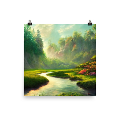 Bach im tropischen Wald - Landschaftsmalerei - Poster camping xxx 25.4 x 25.4 cm