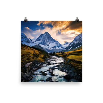 Berge und steiniger Bach - Epische Stimmung - Poster berge xxx 25.4 x 25.4 cm