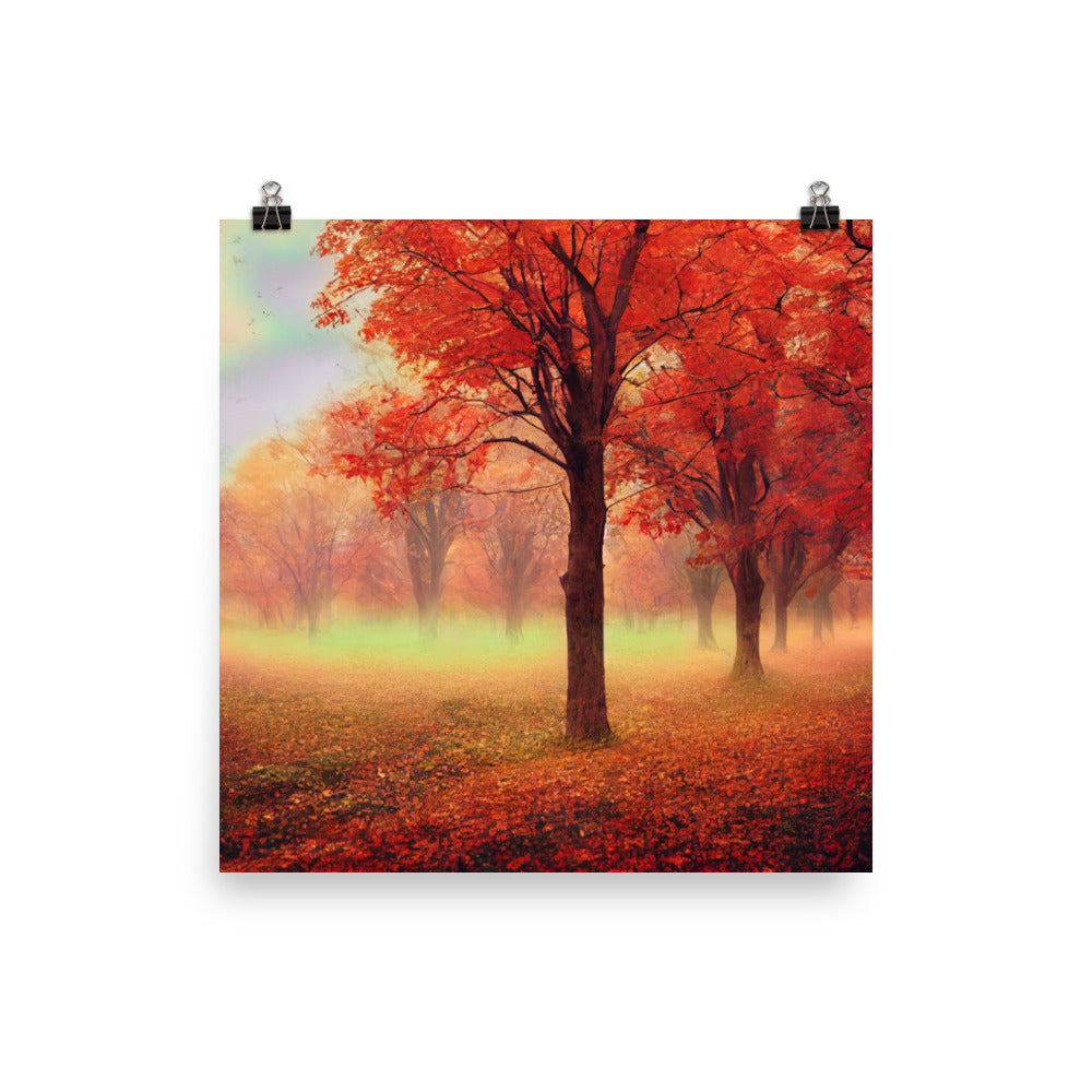 Wald im Herbst - Rote Herbstblätter - Poster camping xxx 25.4 x 25.4 cm