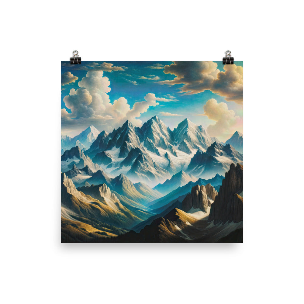 Ein Gemälde von Bergen, das eine epische Atmosphäre ausstrahlt. Kunst der Frührenaissance - Poster berge xxx yyy zzz 25.4 x 25.4 cm