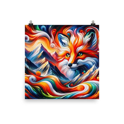 Abstrakte Kunst der Alpen voller lebendiger Farben und dynamischer Bewegung. Es dominiert ein farbiger Fuchs - Enhanced Matte Paper camping xxx yyy zzz 25.4 x 25.4 cm