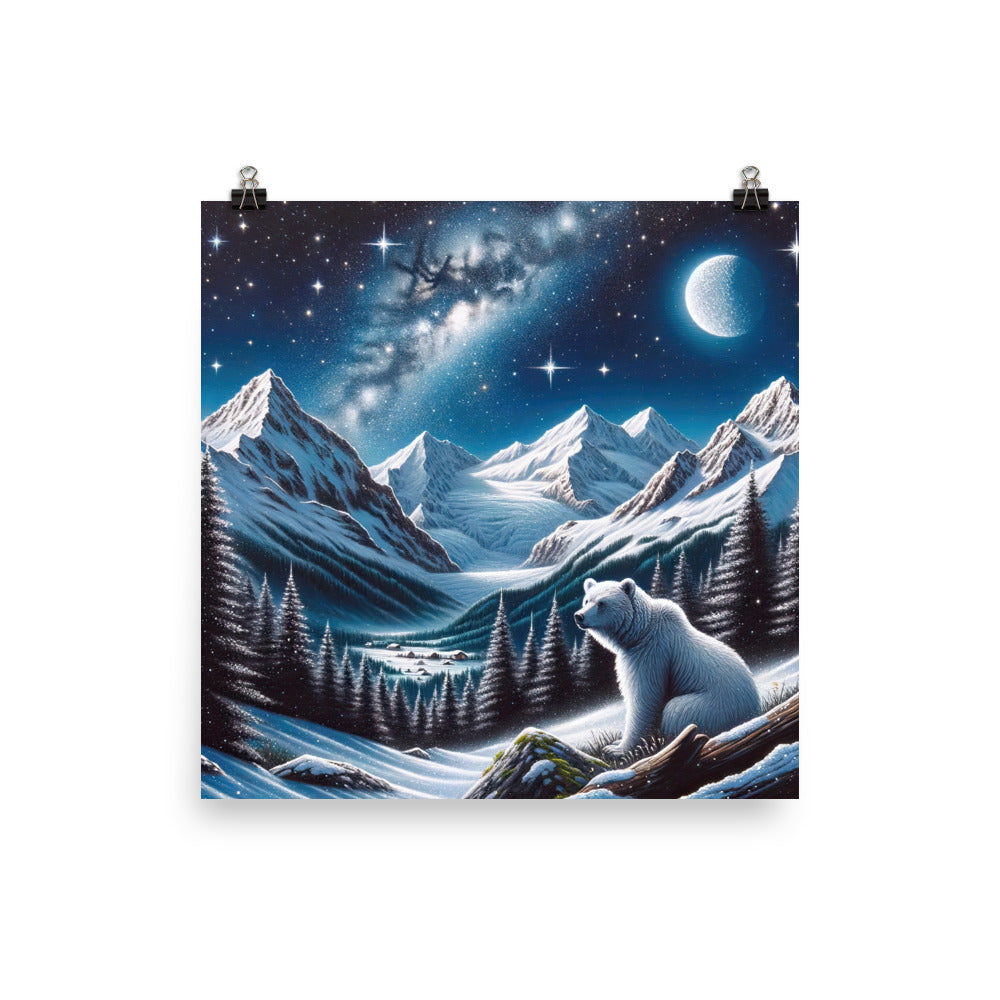 Sternennacht und Eisbär: Acrylgemälde mit Milchstraße, Alpen und schneebedeckte Gipfel - Poster camping xxx yyy zzz 25.4 x 25.4 cm