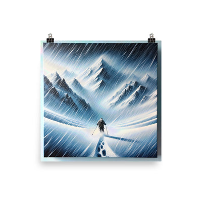 Wanderer und Bergsteiger im Schneesturm: Acrylgemälde der Alpen - Poster wandern xxx yyy zzz 25.4 x 25.4 cm