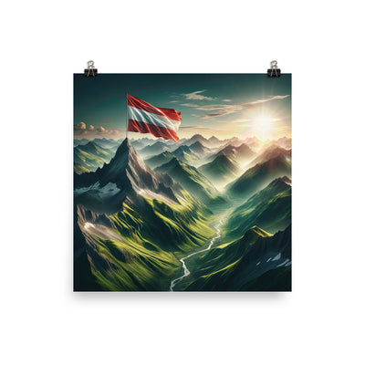 Alpen Gebirge: Fotorealistische Bergfläche mit Österreichischer Flagge - Poster berge xxx yyy zzz 25.4 x 25.4 cm