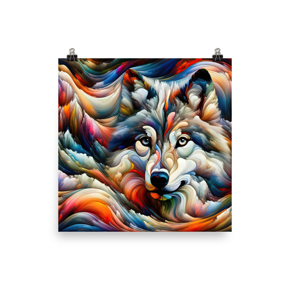 Abstrakte Kunst der Alpen mit einem Wolf. Chaotischer Tanz aus Farben und Formen. Surreale Landschaft (AN) - Enhanced Matte Paper Poster xxx yyy zzz 25.4 x 25.4 cm