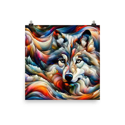 Abstrakte Kunst der Alpen mit einem Wolf. Chaotischer Tanz aus Farben und Formen. Surreale Landschaft (AN) - Enhanced Matte Paper Poster xxx yyy zzz 25.4 x 25.4 cm