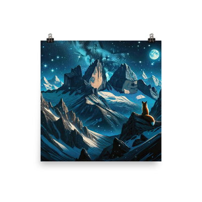 Fuchs in Alpennacht: Digitale Kunst der eisigen Berge im Mondlicht - Poster camping xxx yyy zzz 25.4 x 25.4 cm