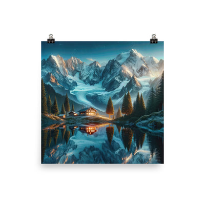 Stille Alpenmajestätik: Digitale Kunst mit Schnee und Bergsee-Spiegelung - Poster berge xxx yyy zzz 25.4 x 25.4 cm