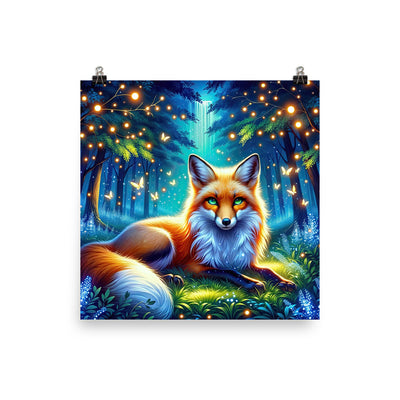 Funkelnder Nachtfuchs auf Waldlichtung mit Feuerwerk - Poster camping xxx yyy zzz 25.4 x 25.4 cm