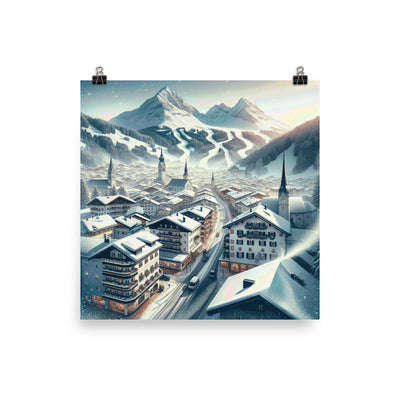 Winter in Kitzbühel: Digitale Malerei von schneebedeckten Dächern - Poster berge xxx yyy zzz 25.4 x 25.4 cm