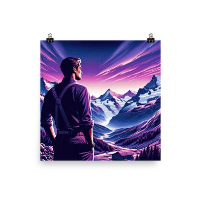 Wanderer in alpiner Dämmerung, schneebedeckte Gipfel ins Unendliche - Poster wandern xxx yyy zzz 25.4 x 25.4 cm