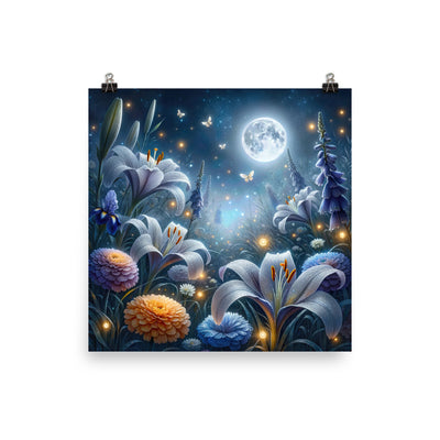 Ätherische Mondnacht auf blühender Wiese, silbriger Blumenglanz - Poster camping xxx yyy zzz 25.4 x 25.4 cm