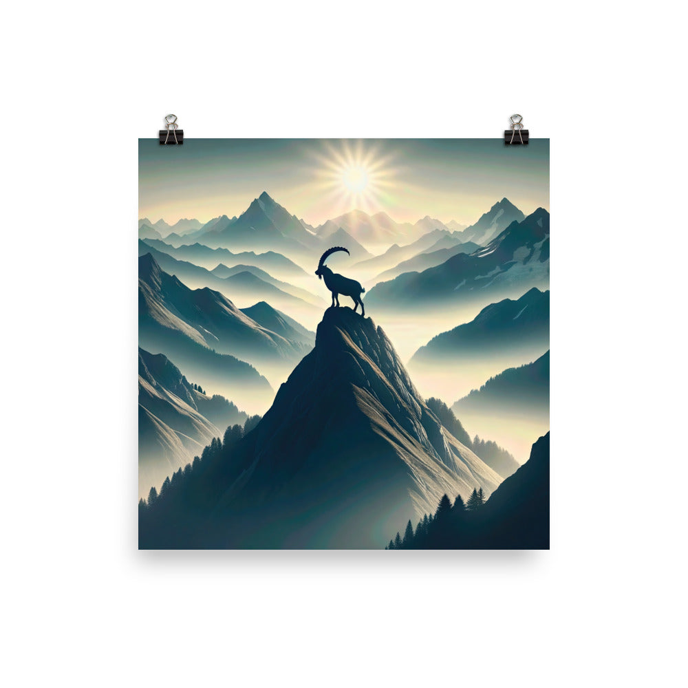 Morgendlicher Steinbock auf Alpengipfel, steile Berghänge - Poster berge xxx yyy zzz 25.4 x 25.4 cm