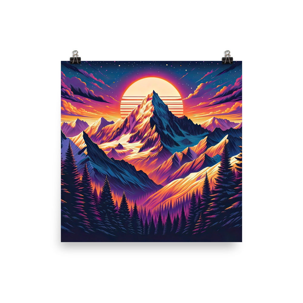 Lebendiger Alpen-Sonnenuntergang, schneebedeckte Gipfel in warmen Tönen - Poster berge xxx yyy zzz 25.4 x 25.4 cm