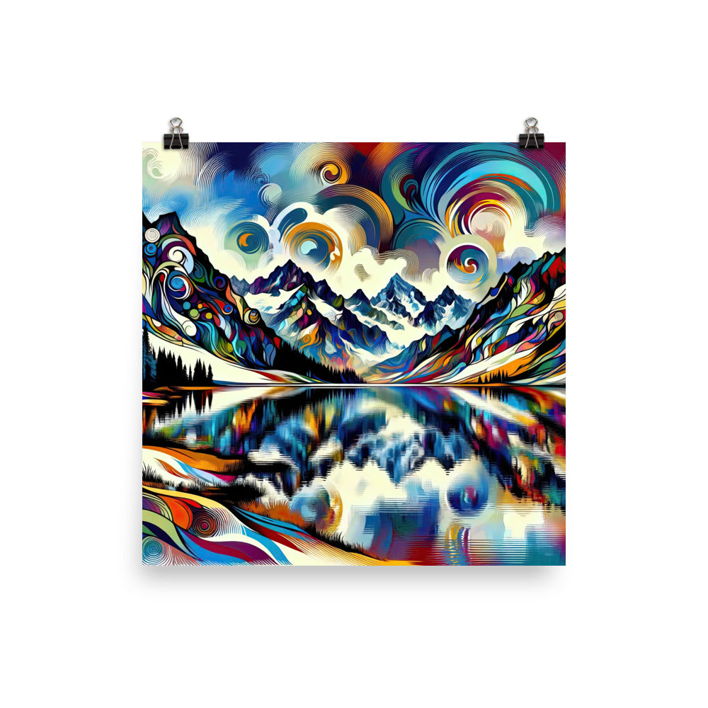 Alpensee im Zentrum eines abstrakt-expressionistischen Alpen-Kunstwerks - Poster berge xxx yyy zzz 25.4 x 25.4 cm