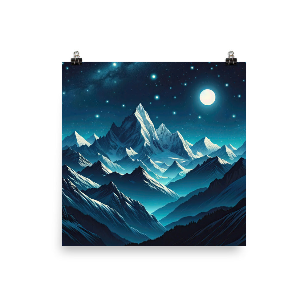 Sternenklare Nacht über den Alpen, Vollmondschein auf Schneegipfeln - Poster berge xxx yyy zzz 25.4 x 25.4 cm