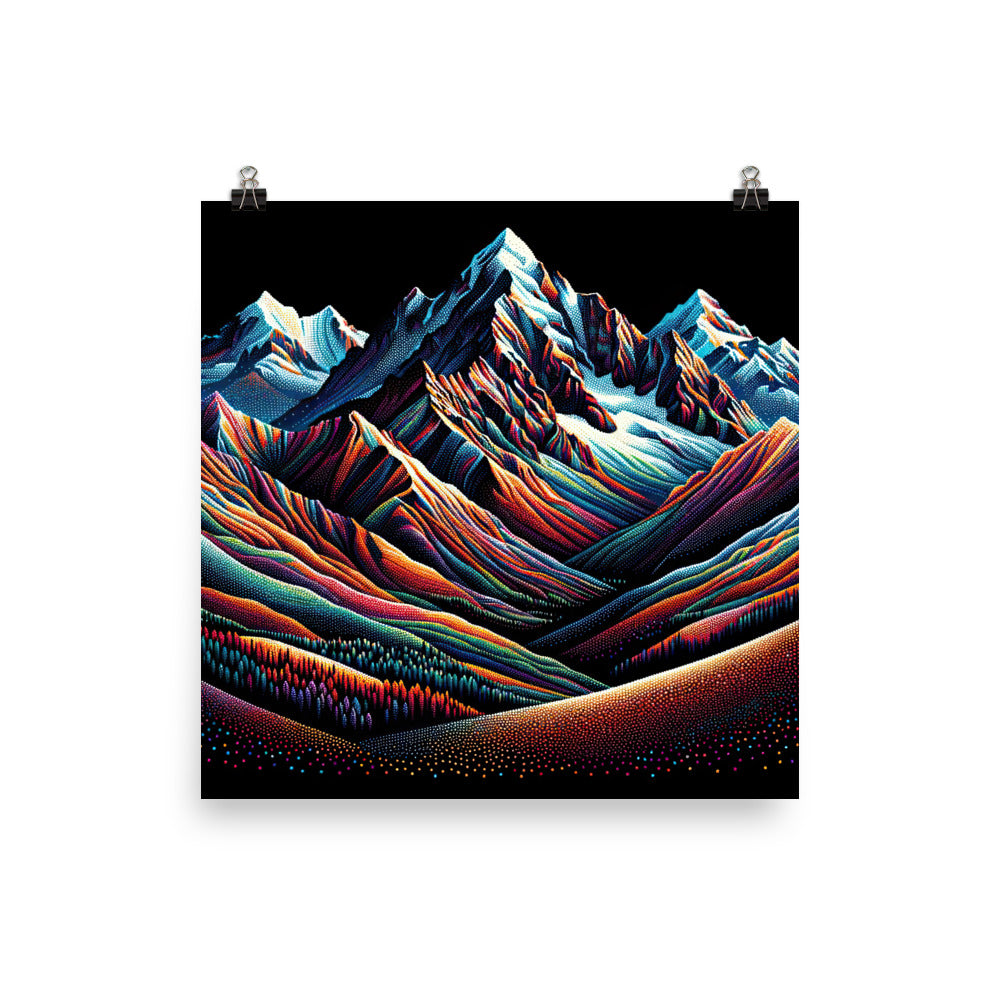 Pointillistische Darstellung der Alpen, Farbpunkte formen die Landschaft - Poster berge xxx yyy zzz 25.4 x 25.4 cm