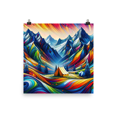 Surreale Alpen in abstrakten Farben, dynamische Formen der Landschaft - Poster camping xxx yyy zzz 25.4 x 25.4 cm
