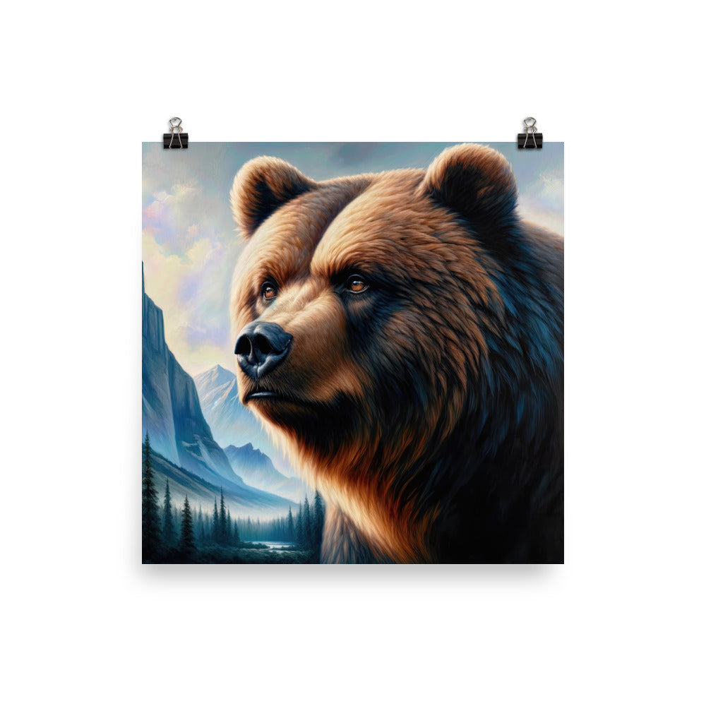 Ölgemälde, das das Gesicht eines starken realistischen Bären einfängt. Porträt - Poster camping xxx yyy zzz 25.4 x 25.4 cm