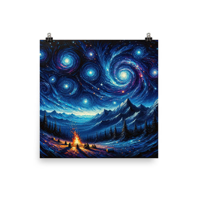 Sternennacht über den Alpen inspiriertes Ölgemälde, mystischer Nachthimmel in Blau - Poster camping xxx yyy zzz 25.4 x 25.4 cm