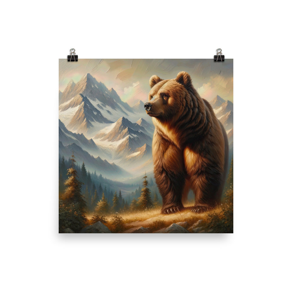 Ölgemälde eines königlichen Bären vor der majestätischen Alpenkulisse - Poster camping xxx yyy zzz 25.4 x 25.4 cm