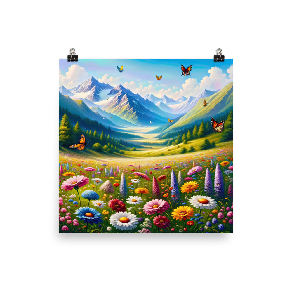 Ölgemälde einer ruhigen Almwiese, Oase mit bunter Wildblumenpracht - Poster camping xxx yyy zzz 25.4 x 25.4 cm