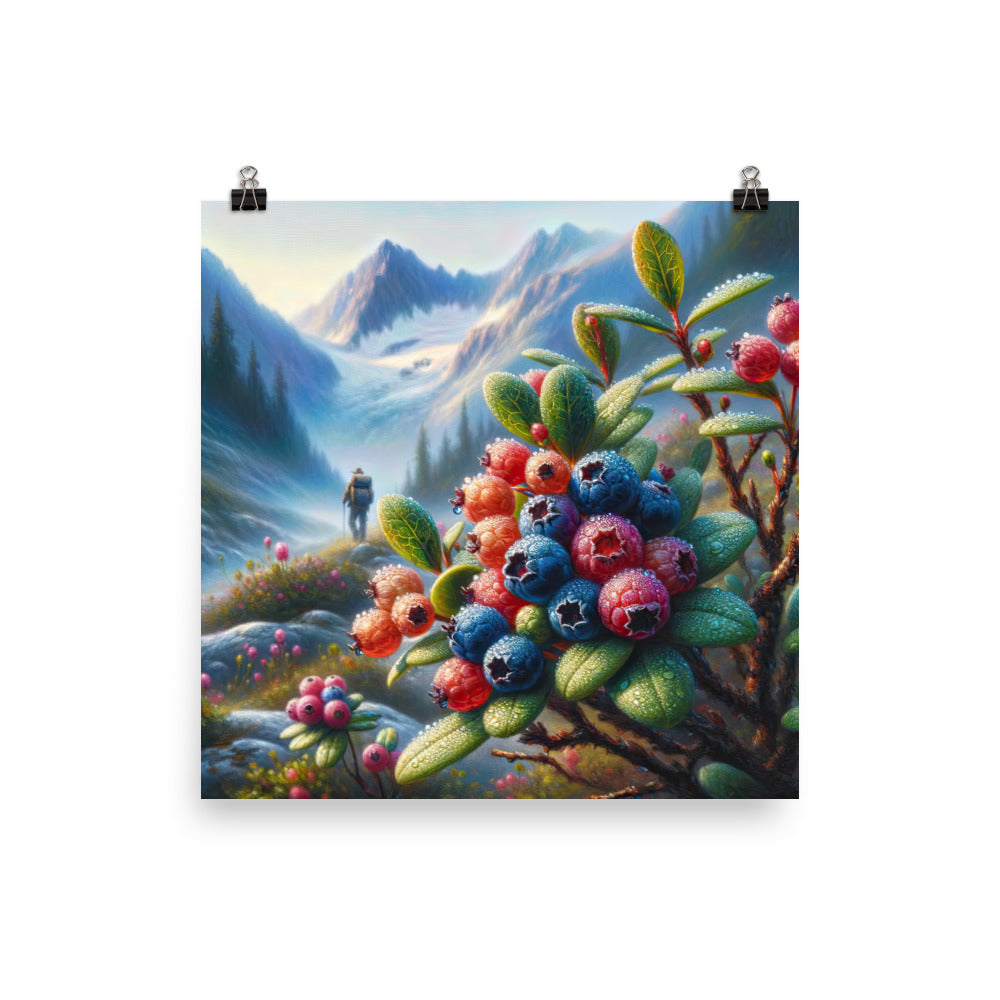 Ölgemälde einer Nahaufnahme von Alpenbeeren in satten Farben und zarten Texturen - Poster wandern xxx yyy zzz 25.4 x 25.4 cm
