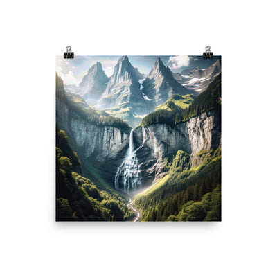 Foto der sommerlichen Alpen mit üppigen Gipfeln und Wasserfall - Poster berge xxx yyy zzz 25.4 x 25.4 cm