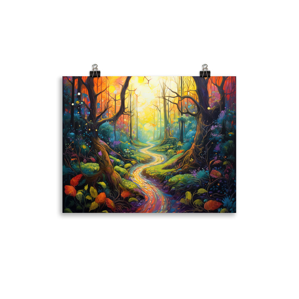 Wald und Wanderweg - Bunte, farbenfrohe Malerei - Poster camping xxx 27.9 x 35.6 cm