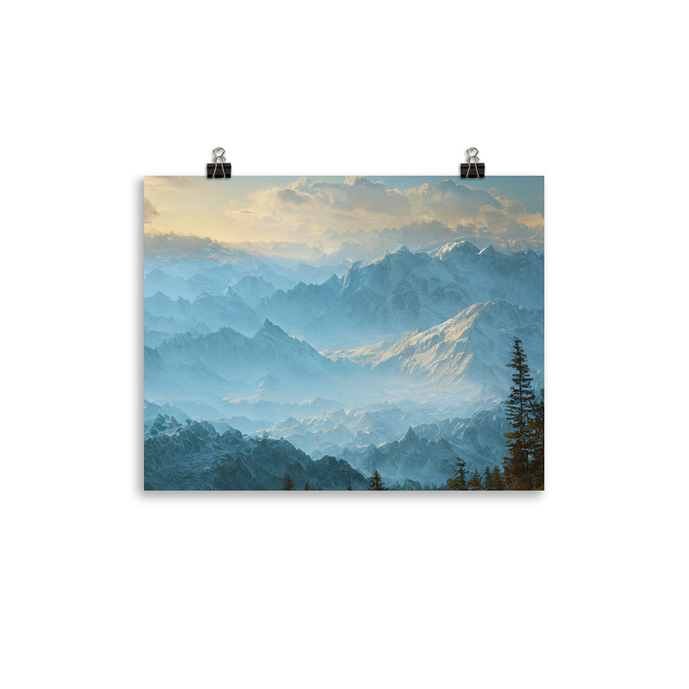 Schöne Berge mit Nebel bedeckt - Ölmalerei - Poster berge xxx 27.9 x 35.6 cm