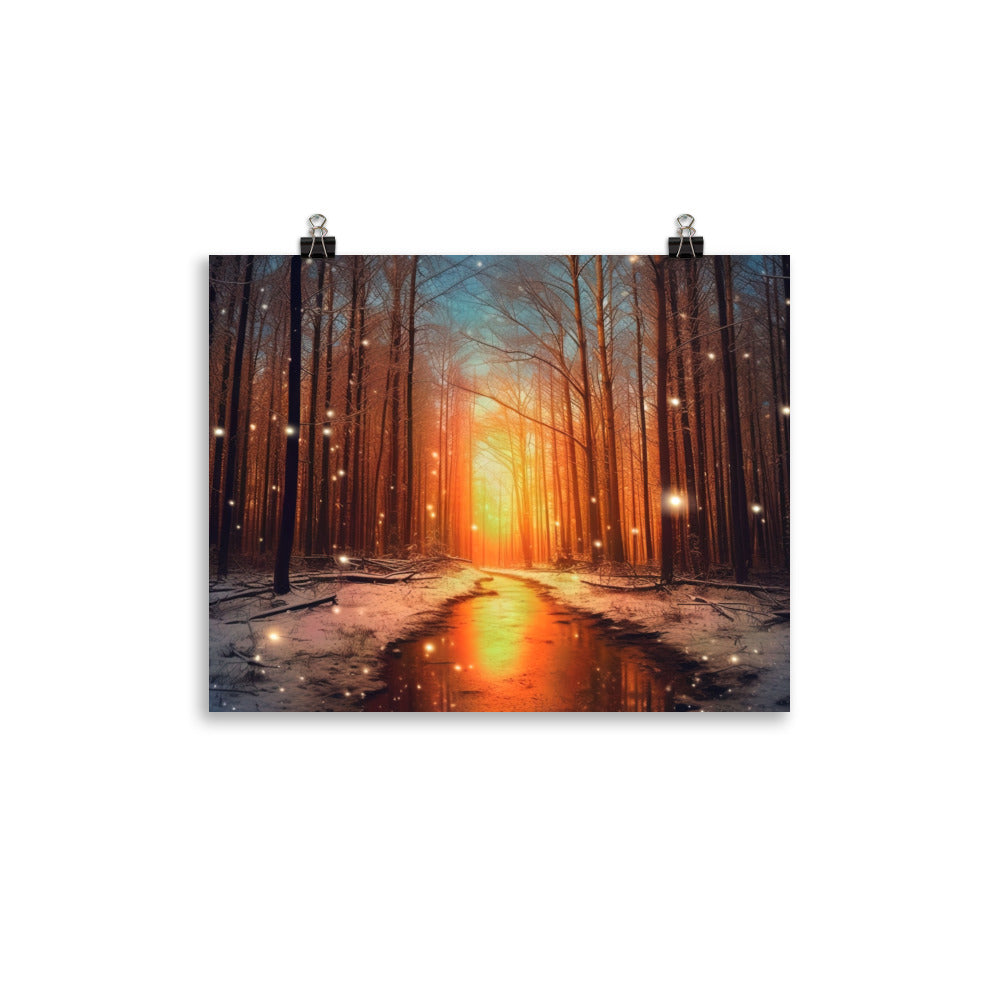 Bäume im Winter, Schnee, Sonnenaufgang und Fluss - Poster camping xxx 27.9 x 35.6 cm