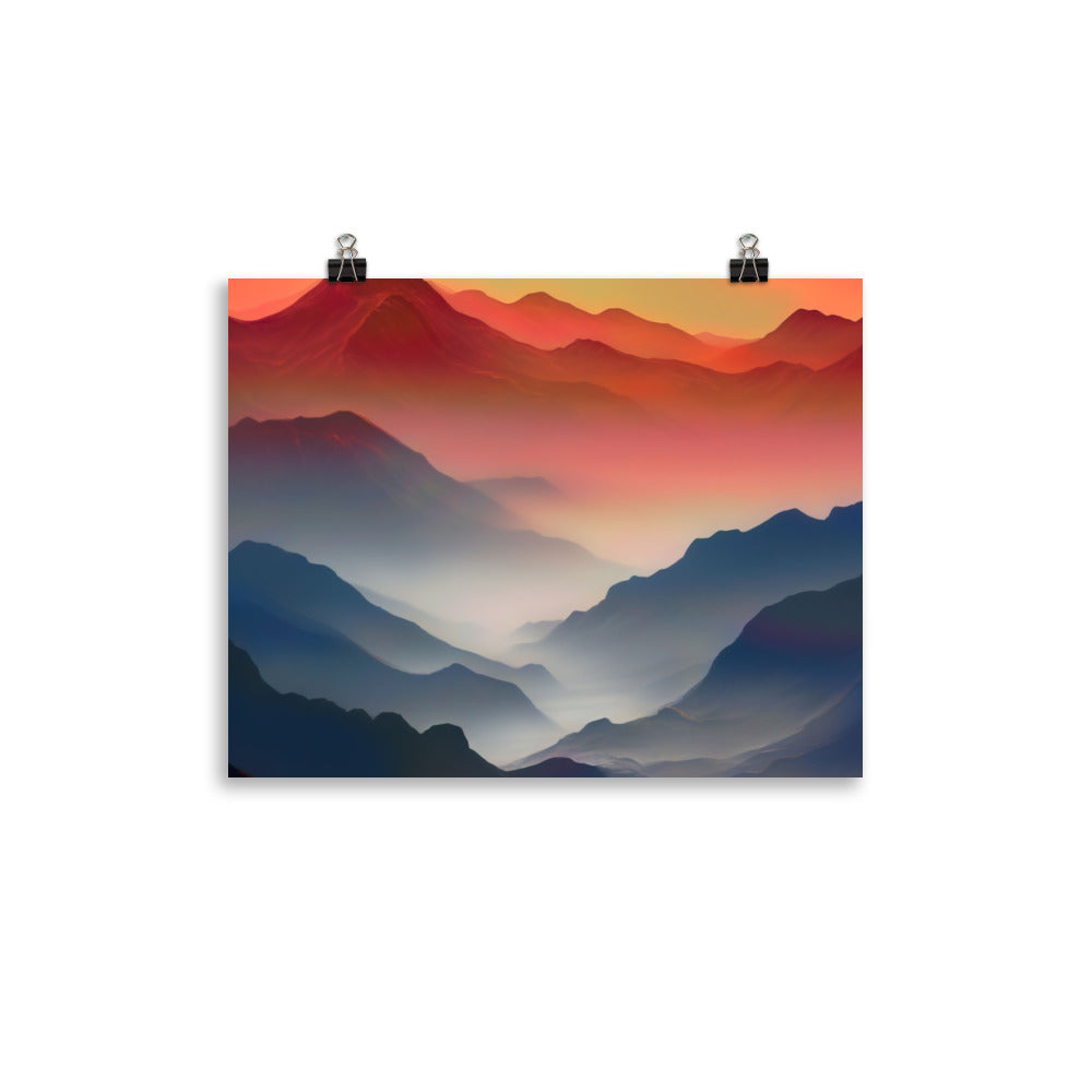 Sonnteruntergang, Gebirge und Nebel - Landschaftsmalerei - Poster berge xxx 27.9 x 35.6 cm