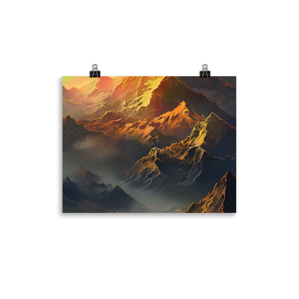 Wunderschöne Himalaya Gebirge im Nebel und Sonnenuntergang - Malerei - Poster berge xxx 27.9 x 35.6 cm