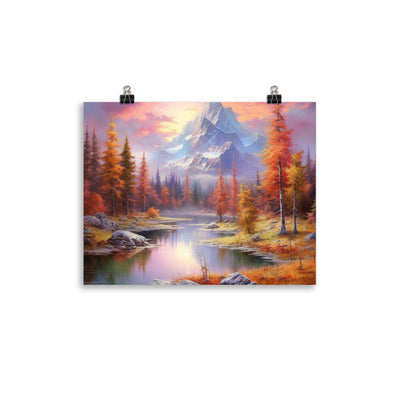 Landschaftsmalerei - Berge, Bäume, Bergsee und Herbstfarben - Poster berge xxx 27.9 x 35.6 cm