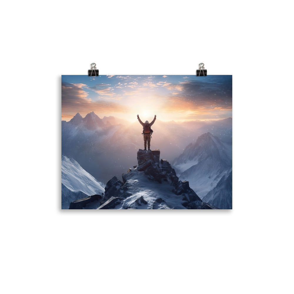Mann auf der Spitze eines Berges - Landschaftsmalerei - Poster berge xxx 27.9 x 35.6 cm