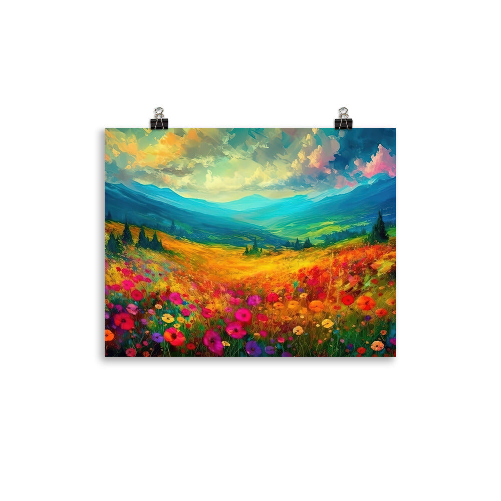 Berglandschaft und schöne farbige Blumen - Malerei - Poster berge xxx 27.9 x 35.6 cm