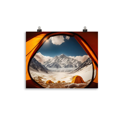 Foto aus dem Zelt - Berge und Zelte im Hintergrund - Tagesaufnahme - Poster camping xxx 27.9 x 35.6 cm