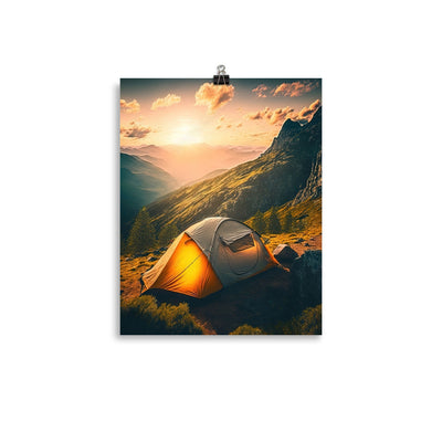 Zelt auf Berg im Sonnenaufgang - Landschafts - Poster camping xxx 27.9 x 35.6 cm