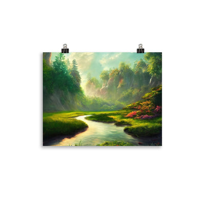 Bach im tropischen Wald - Landschaftsmalerei - Poster camping xxx 27.9 x 35.6 cm