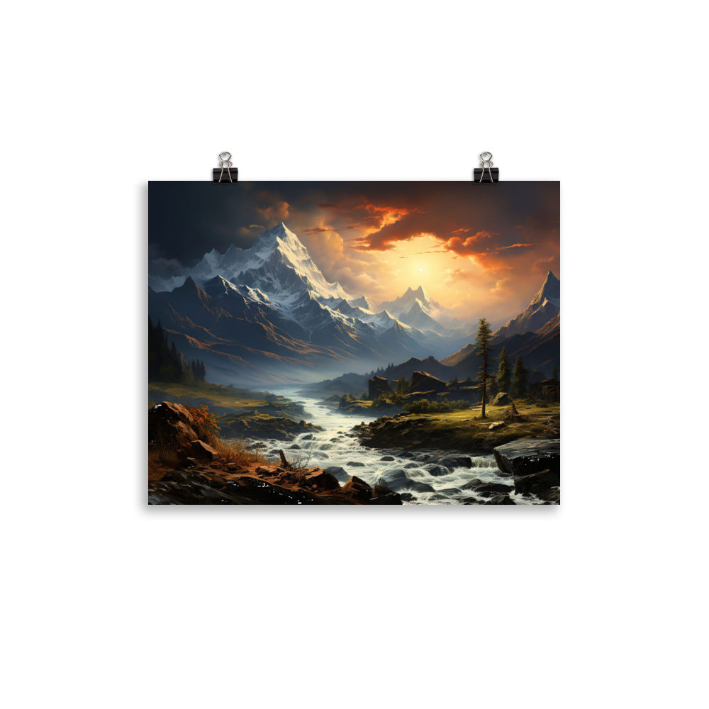 Berge, Sonne, steiniger Bach und Wolken - Epische Stimmung - Poster berge xxx 27.9 x 35.6 cm