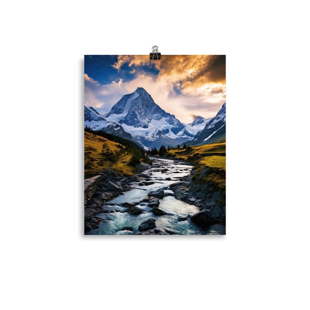 Berge und steiniger Bach - Epische Stimmung - Poster berge xxx 27.9 x 35.6 cm