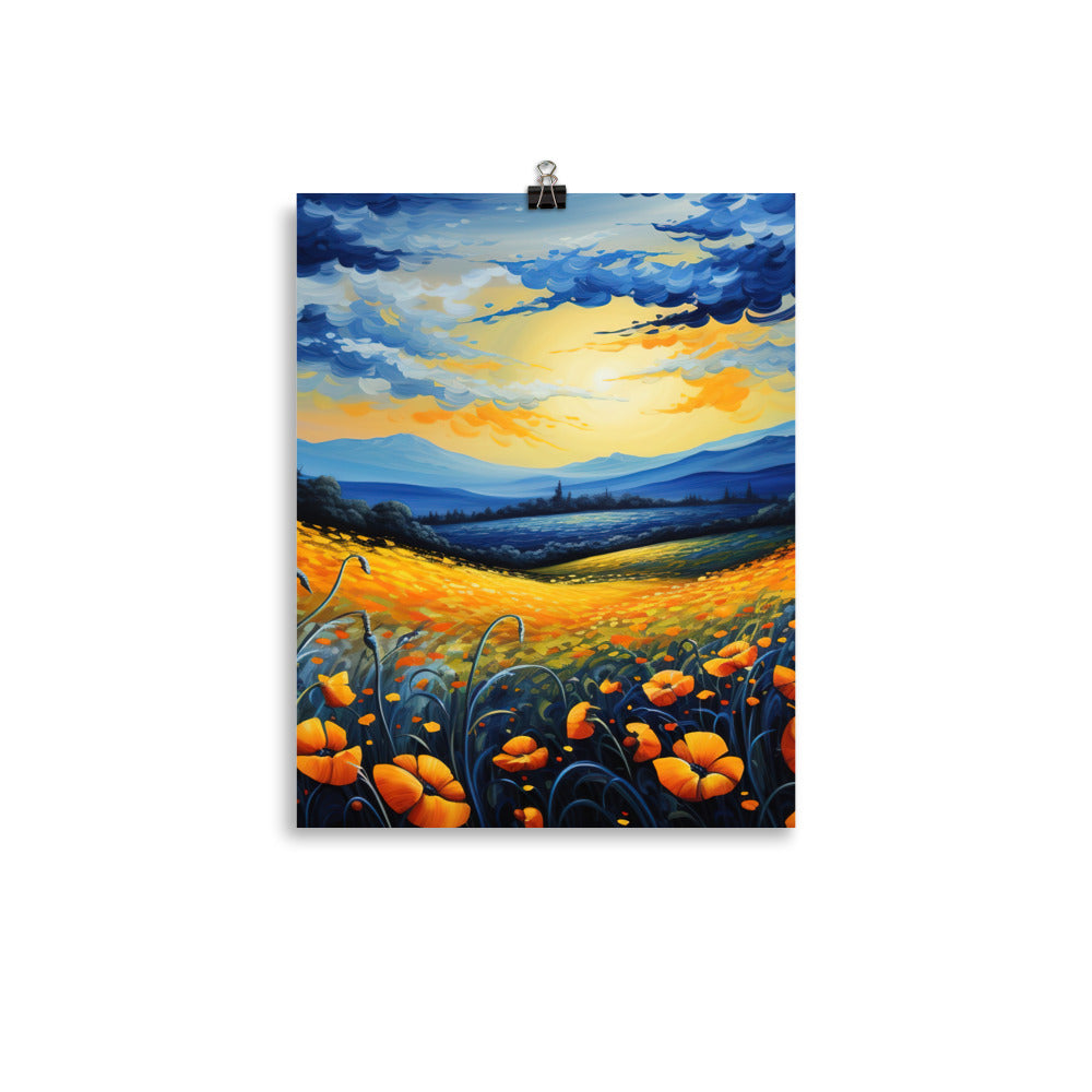 Berglandschaft mit schönen gelben Blumen - Landschaftsmalerei - Poster berge xxx 27.9 x 35.6 cm