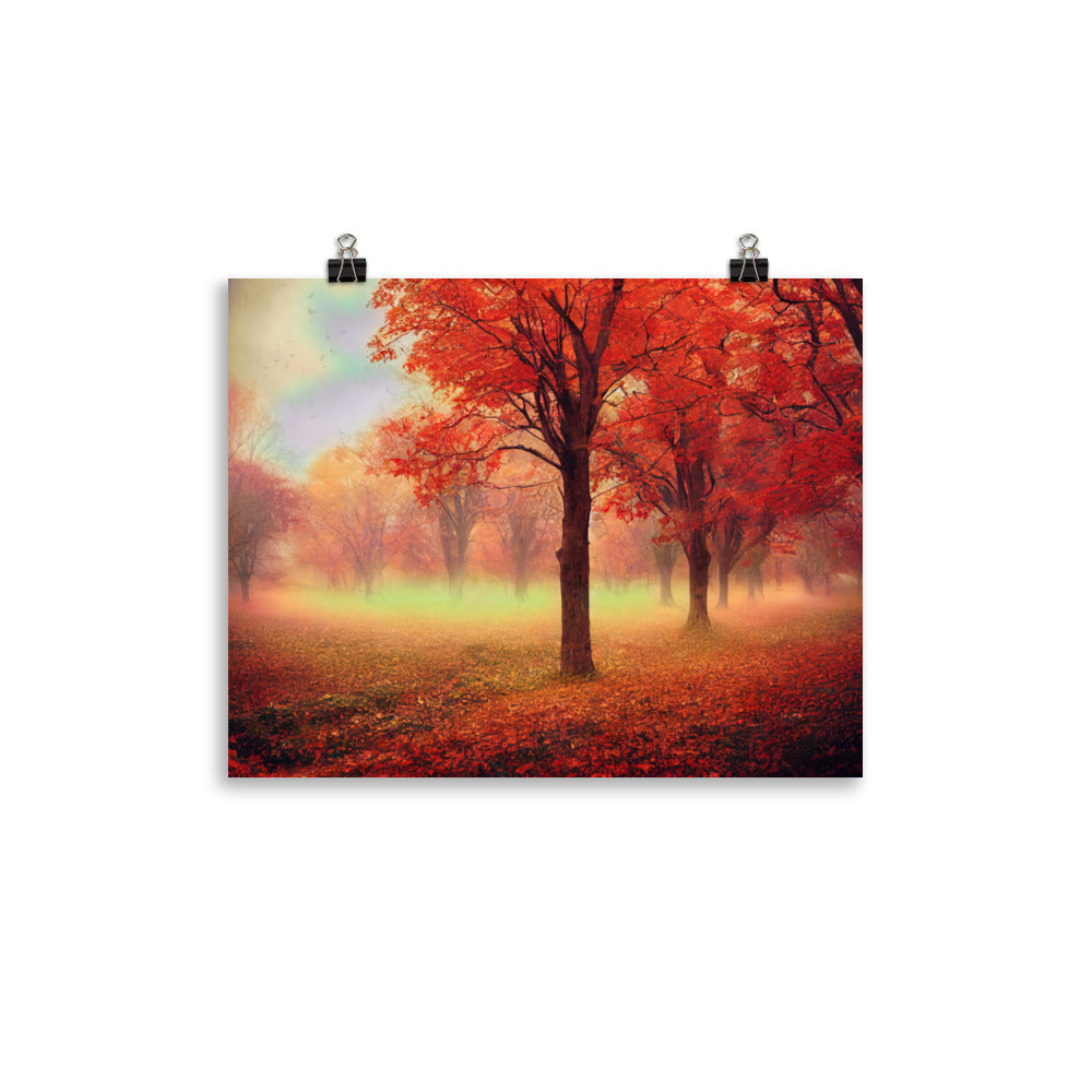 Wald im Herbst - Rote Herbstblätter - Poster camping xxx 27.9 x 35.6 cm