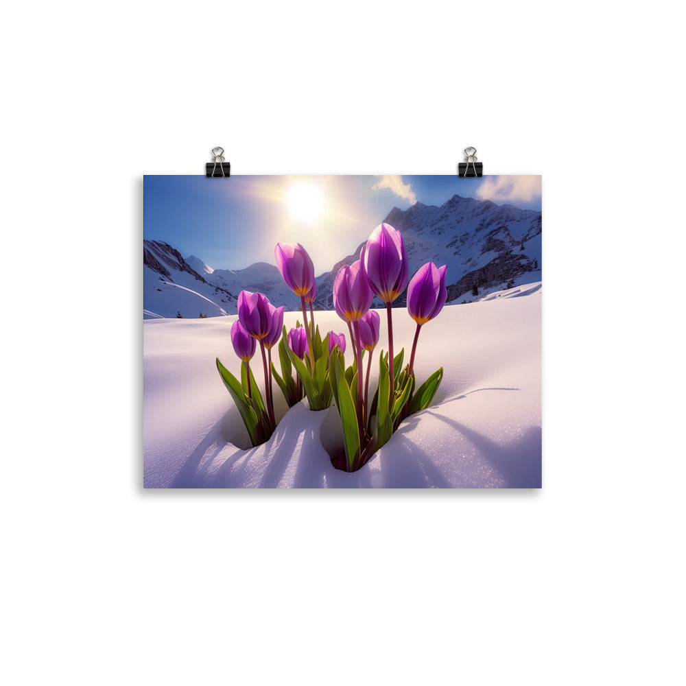 Tulpen im Schnee und in den Bergen - Blumen im Winter - Poster berge xxx 27.9 x 35.6 cm