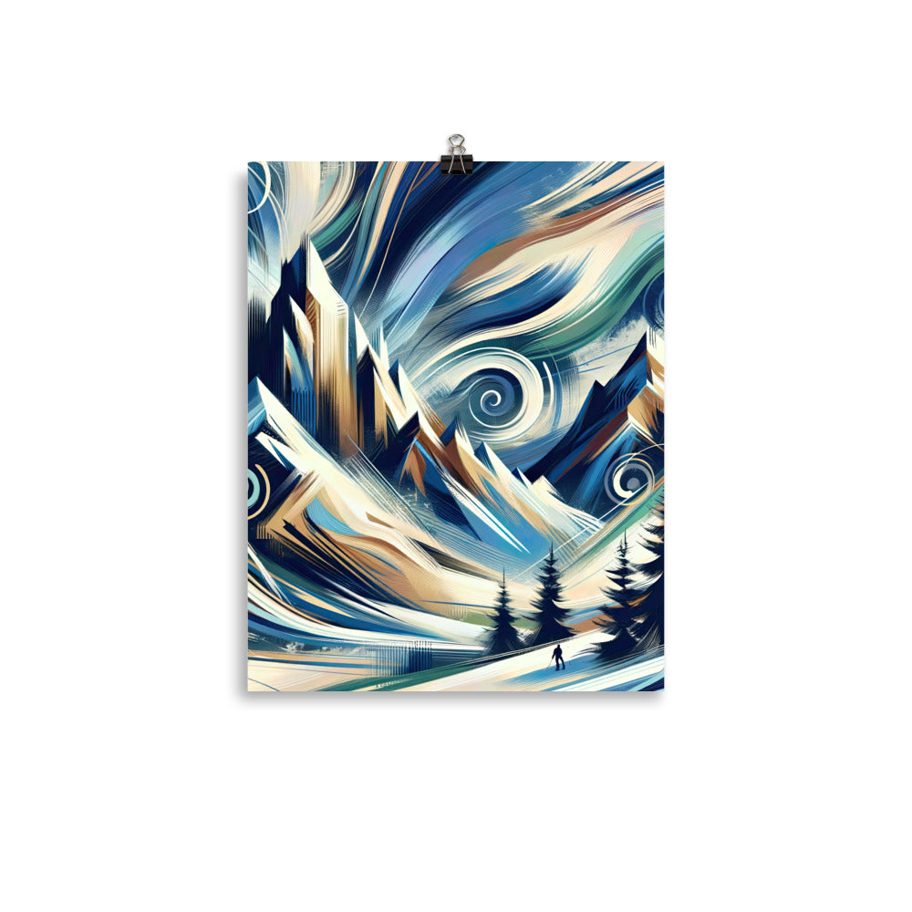 Abstrakte Kunst, die die Essenz der Alpen einfängt. Kräftige Pinselstriche stellen Gipfel und Muster dar - Enhanced Matte Paper Poster berge xxx yyy zzz 27.9 x 35.6 cm